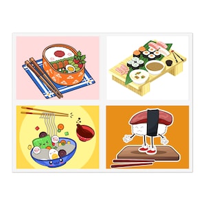 Ramen, Sushi, Bento Sticker Sheets, Japanese food