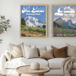 4er Pack National Park Vintage Magazin Cover Postkarten Prints - Mt. Rainier, Gletscher, Yosemite, und Rocky Mountain Nationalpark