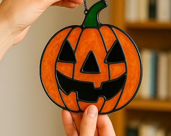 Stained Glass Pumpkin window Suncatcher, Pumpkin hannging suncatcher halloween decor Pumpkin stained glass window, halloween window decor