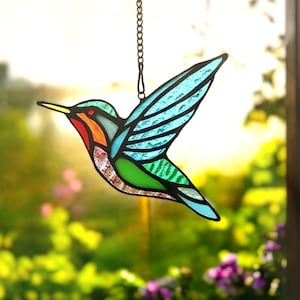 Hummingbird stained glass window hangings Birthday gift for her Custom stained glass hummingbird suncatcher Farmhouse decor, christmas gifts