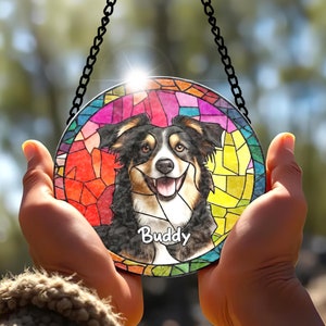 Custom Dog Portrait Glass Suncatcher, Dog loss Gifts Glass, Pet Portrait From Photo Pet Memorial Gift, Dog Remembrance Gift,  Sympathy Gifts