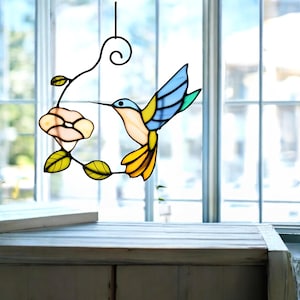 Hummingbird stained glass bird suncatcher mothers day gifts, stained glass window hangings, stained glass flower suncatcher, gifts for her