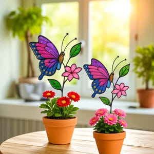 Twin Butterfly Monarch Glasmalerei-Topfdekoration Geschenk I Suncatcher für Frauen I Handgefertigtes Produkt I Buntglas-Sun-Dekor-Dorf