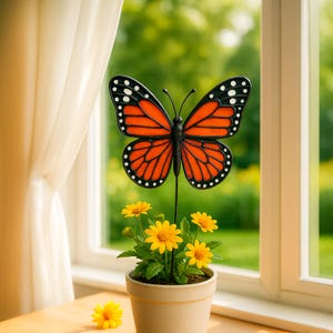 Custom Butterfly Monarch Stained Glass with Hanging Heart, Memorial Gift for Mom on Mother&#39;s Day, In Loving Memory Window Suncatcher Decor