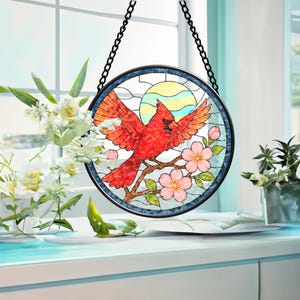 Kardinal Glasmalerei Suncatcher zum Aufhängen am Fenster, Kardinal Vogel Geschenke für Frauen, Fensterbehang für Kardinal Vogel Liebhaber, Home Decor