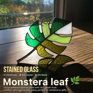 Monstera Pflanze Glasmalerei Fensterbehang Glasmalerei Blumen Boho Wohndeko Fensterdeko Suncatcher Wand Fensterbild, Fensterdeko T4