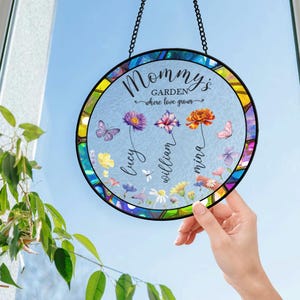 Personalized Grandma&#39;s Garden Gift For Grandma, Grandma Gift, Mother&#39;s Day Gift For Grandma, Nana Birth Month Flower Stain Glass Suncatcher