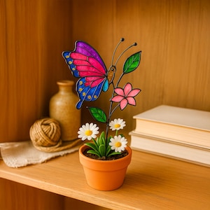 Stained Glass Schmetterling Monarch Suncatcher Topf Dekoration Geschenk für Frauen Lichtfänger Sun Raum Dekor Dorf Stil Geburtstags Geschenke sie