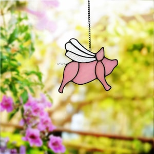 Pig stained glass suncatcher, Pig stained glass window hangings Christmas gifts decor, Gifts for her, Gifts for Home, nursery stained glass