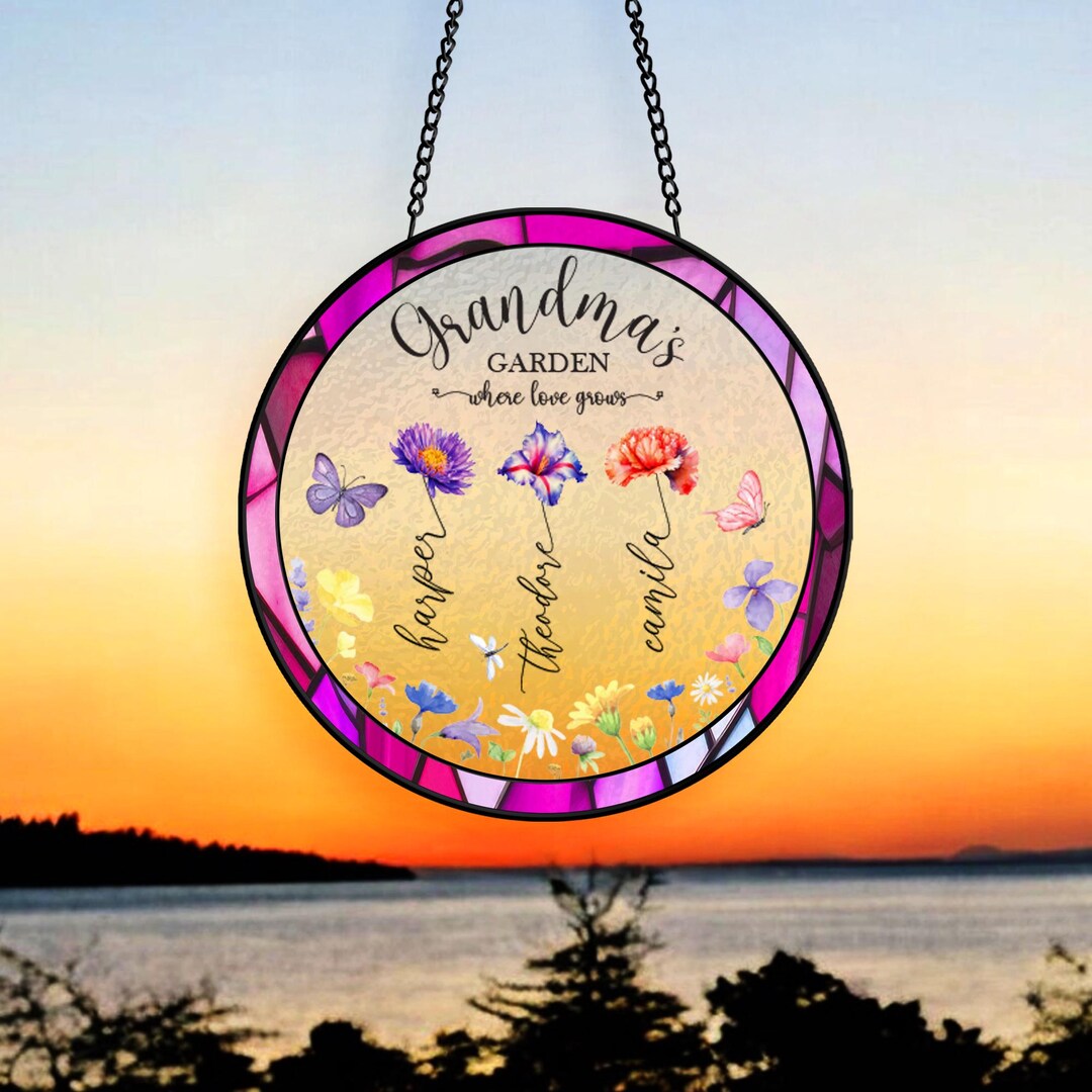 Personalized Grandma's Garden Stained Glass Suncatcher, Birth Flower ...