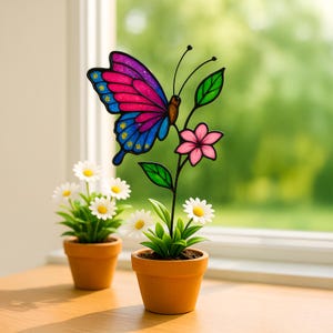 Glasmalerei Schmetterling Monarch Suncatcher, Einzigartiges Geschenk für Mutter Blume Buntglas Fenster Aufhänger Oma Weihnachtsgeschenk, Schmetterling Dekor
