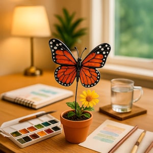 Stained Glass Schmetterling Monarch Suncatcher Topf Dekoration Geschenk für Frauen Lichtfänger Sun Raum Dekor Dorf Stil Geburtstags Geschenke sie