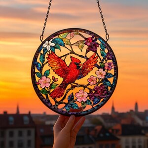Kardinal Glasmalerei Suncatcher zum Aufhängen am Fenster, Kardinal Vogel Geschenke für Frauen, Fensterbehang für Kardinal Vogel Liebhaber, Home Decor