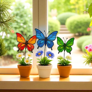 Glasmalerei Schmetterling Monarch Glasfenster Suncatcher Topf Dekoration Geschenk für Frauen Lichtfänger Sun Room Decor, Sommer Geschenk