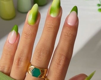 Green Nails | Green French tip nails | aura nails | shades of green nails