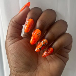 Orange Croc Print Nails | Orange Nails | Light and Dark Orange Nails | Press On Nails | Short nails | Chrome nails