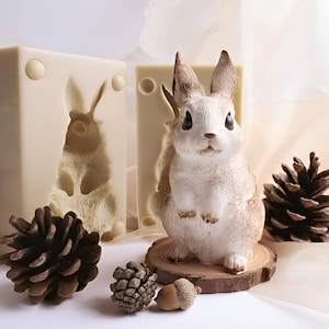 Big Size Bunny 2 Part Mold, Rabbit Realistic Figurine Making, Easter bunny, candle resin soap jesmonite plaster chocolate, ships from Korea*
