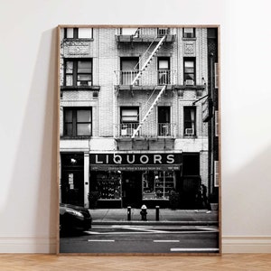 West Village NYC Liquor Store with Neon Sign Black & White Digital Download | New York City Photography | Printable Wall Art | NYC Wall Art