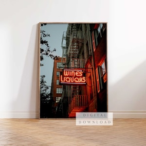 NYC Liquor Store Neon Sign with Muted Tones Digital Download | West Village Photography | Printable Wall Art | Instant Download