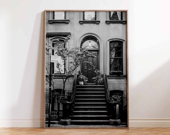 NYC West Village Brownstone Black & White Digital Download | New York City Photography | Instant Printable Wall Art | Classic NYC Home Decor