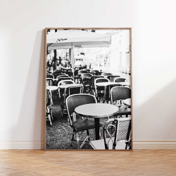 Paris Cafe Tables Black & White Digital Download | Classic Paris Photography Print | Printable Wall Art | Parisian Home Decor | Paris Poster