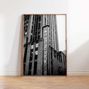 NYC Radio City Music Hall Neon Sign Black & White Digital Download | New York City Photography | Instant Printable Wall Art | NYC Home Decor