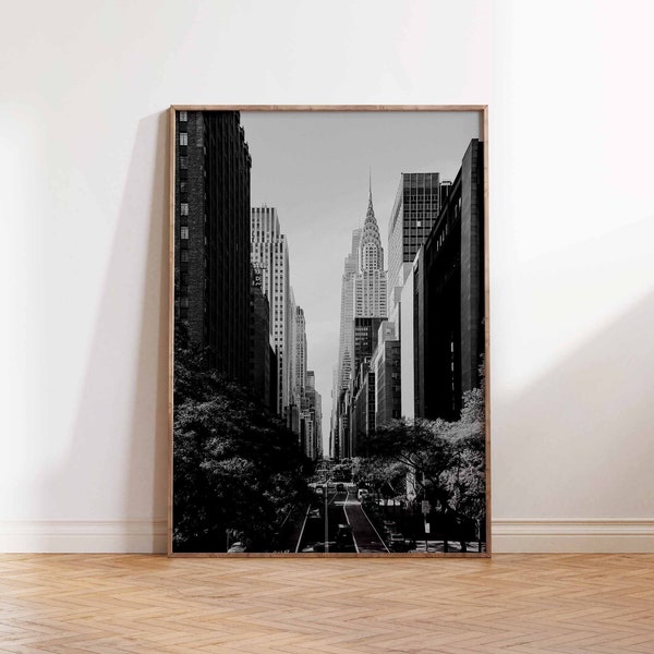 NYC Midtown 42nd Street with Chrysler Building Digital Download | Black & White NYC Photography | Printable Wall Art | NYC Home Decor