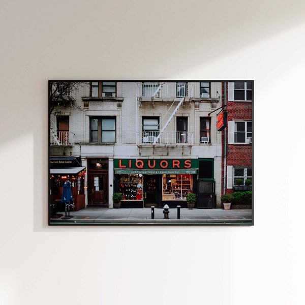 West Village NYC Liquor Store with Neon Sign Horizontal Digital Download | New York City Photography | Printable Wall Art | Instant Download