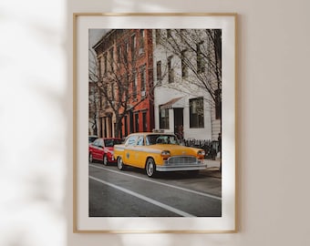 Vintage Yellow Taxi in Brooklyn Digital Download | New York City Photography | NYC Printable Wall Art | Cute Vintage Apartment Decor