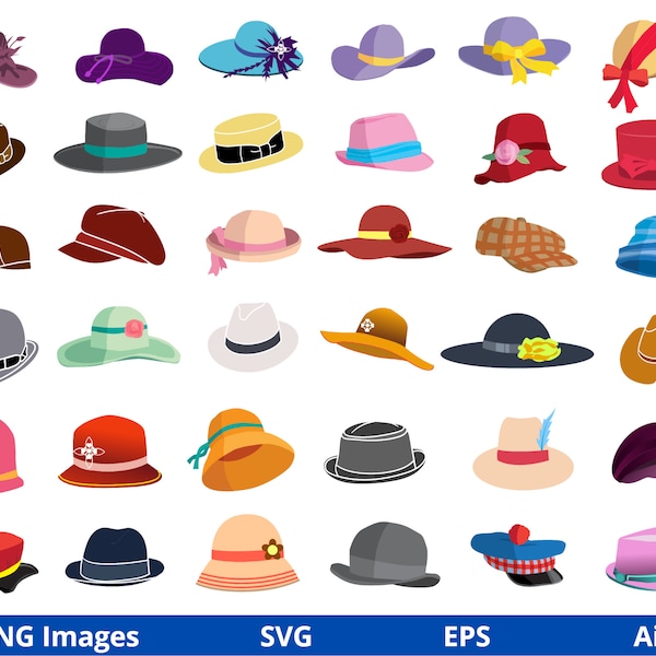 Hats clipart, Party Hat clipart, Top Hat Clipart, Photobooth Props, Hat Svg Bundle, Cap clipart, Digital Download SVG and PNG