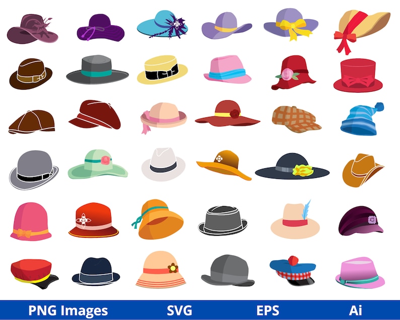 Hats Clipart, Party Hat Clipart, Top Hat Clipart, Photobooth Props, Hat ...