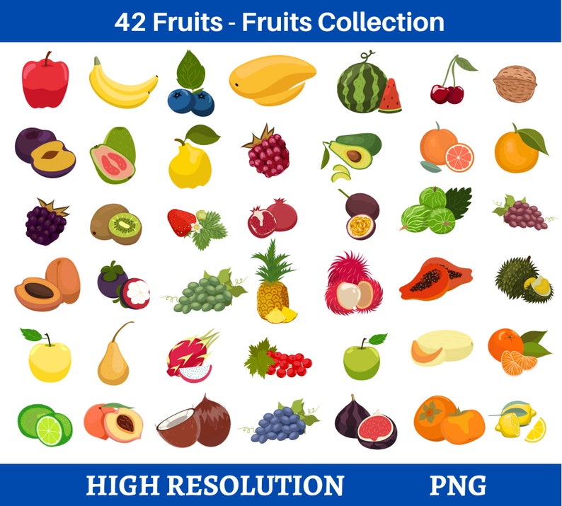 Fruits Clipart, Summer Fruits, Fruit SVG Bundle, Tropical Fruits