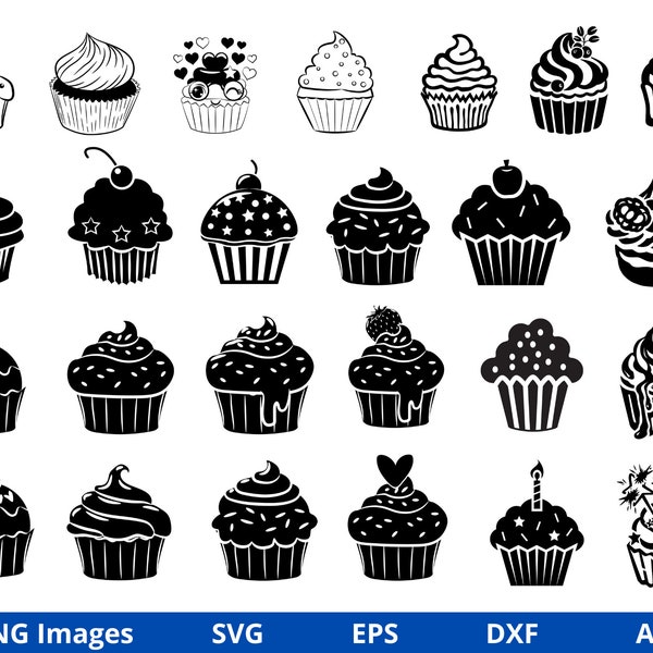 Cupcake SVG bundle, Cupcake Svg, Sweets Svg, Desserts Svg, Cupcake clipart, Bakery, Birthday, Silhouette, Cricut, Digital Download File