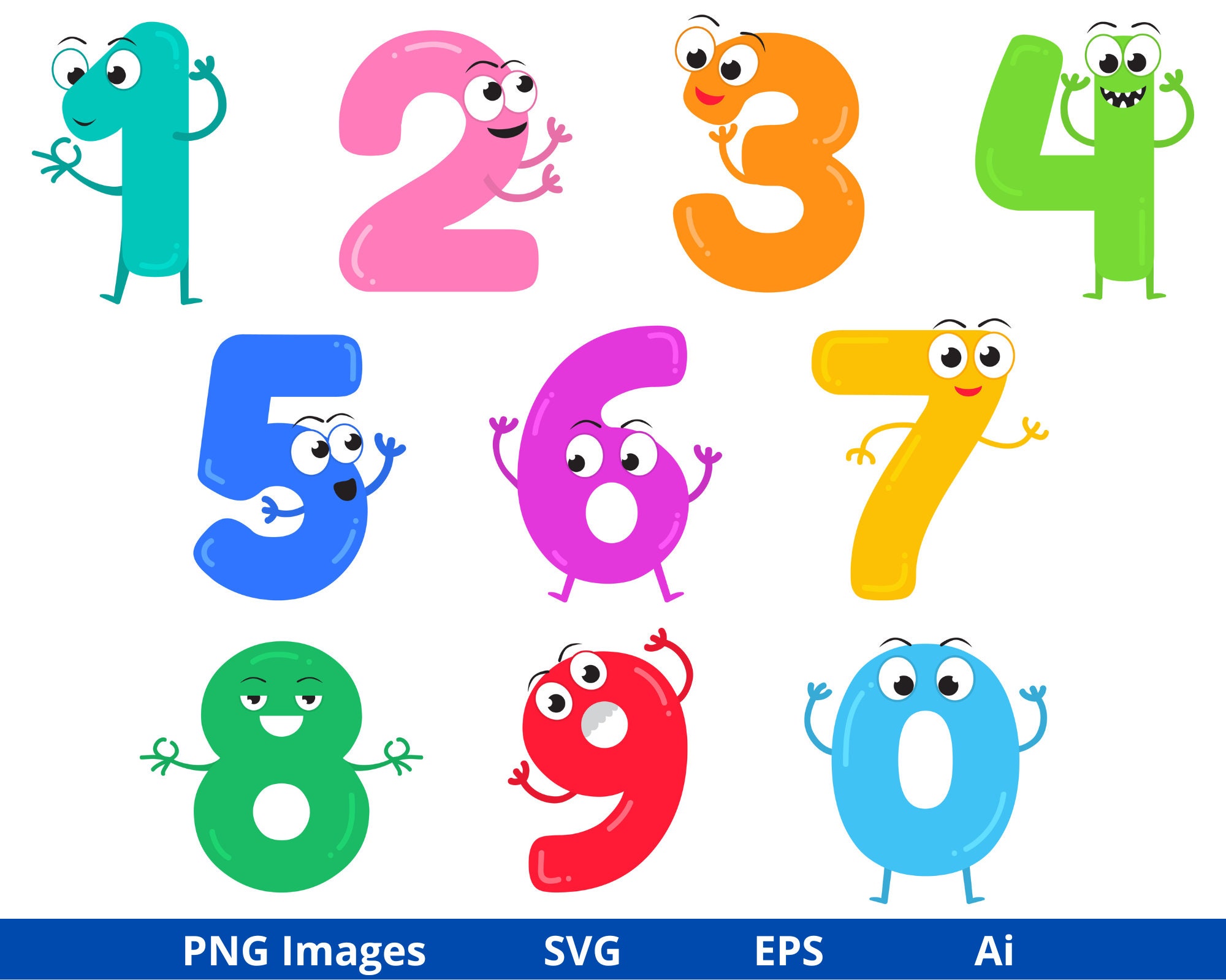 Cute Numbers Clipart, Colored Numbers Clipart, Numbers SVG, Numbers