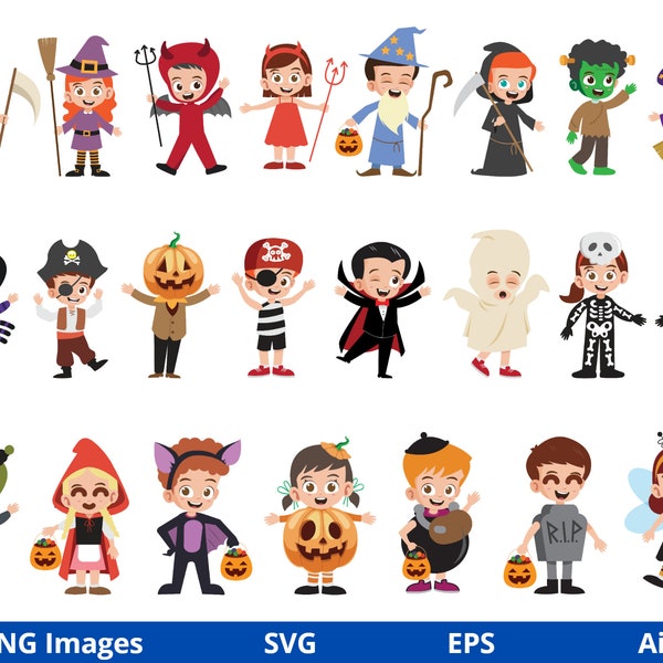 Halloween kids costume clipart, Costume clipart, Halloween clipart,  Halloween Monsters, Halloween Characters, Trick or Treat costume PNG