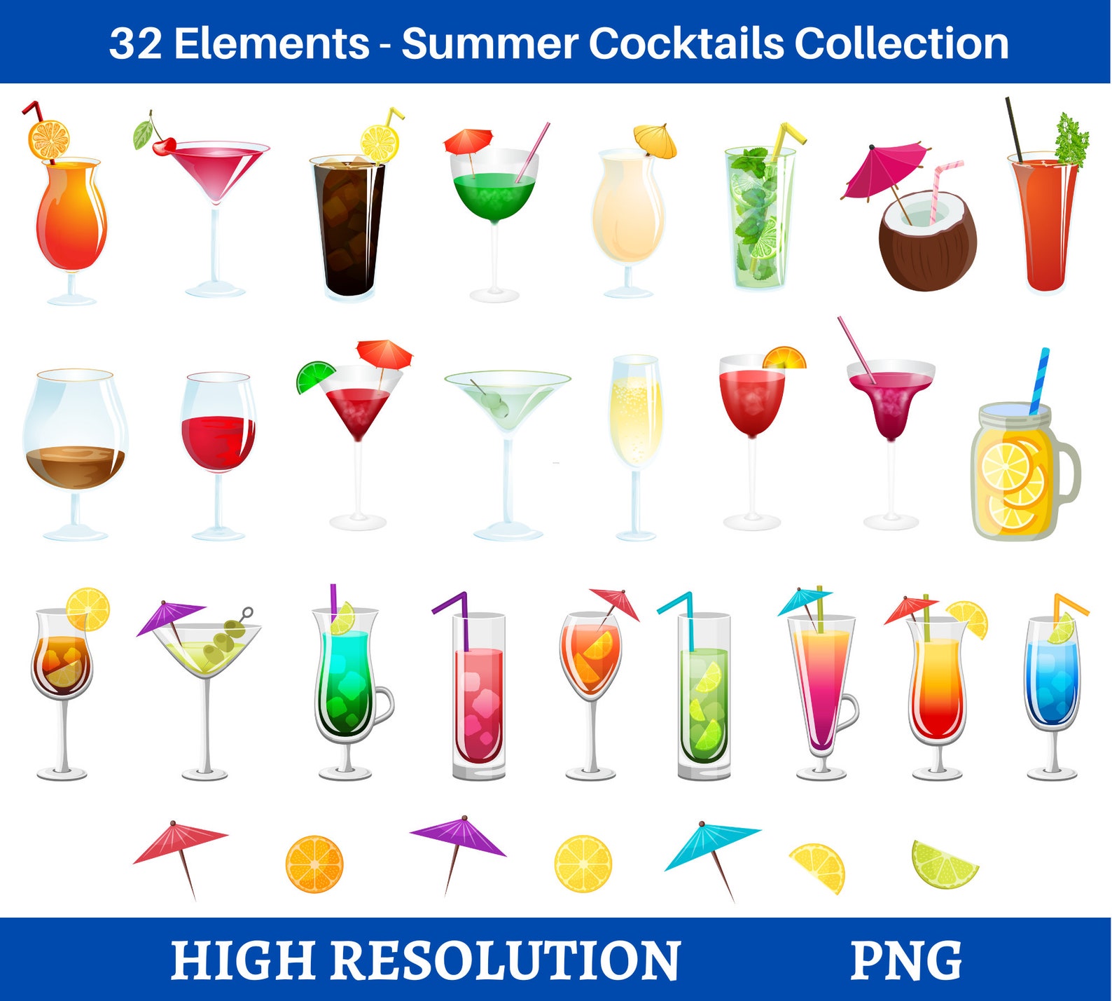 Cocktails Clipart, Summer Clipart, Summer Cocktail Clipart, Tropical ...