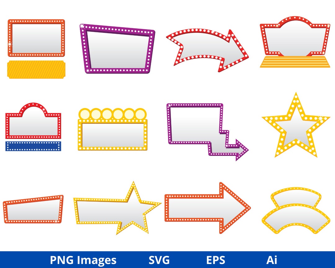 Marquee Lights Frame Clipart, Frame Clipart, Marquee Sign Frame With ...