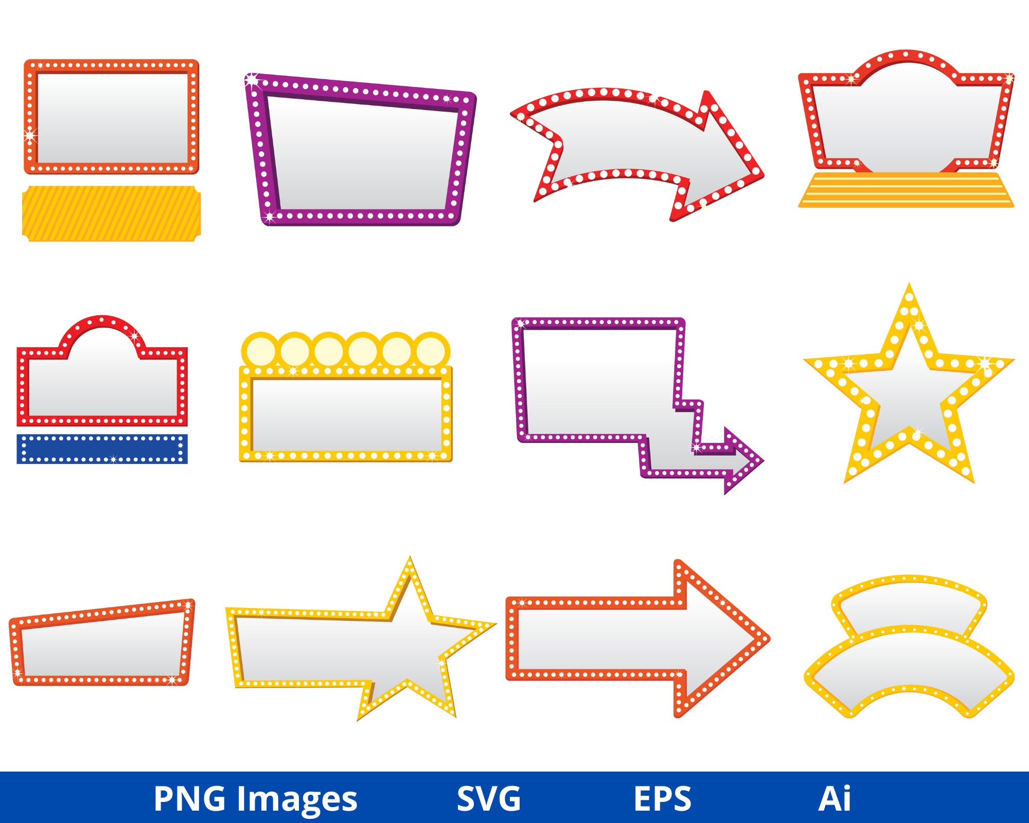 Marquee Lights Frame Clipart, Frame Clipart, Marquee Sign Frame With ...