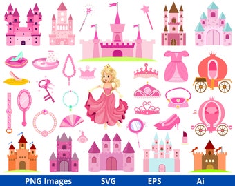 Princess Clipart, Castle clipart, Castle Svg, Fairytale clipart, Princess Castle Clipart, fairy Clipart, Instant Download Castle SVG y PNG