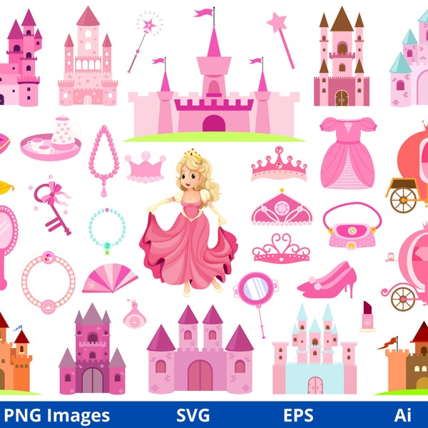 Princess Clipart, Castle clipart, Castle Svg, Fairytale clipart, Princess Castle Clipart, fairy Clipart, Instant Download Castle SVG and PNG