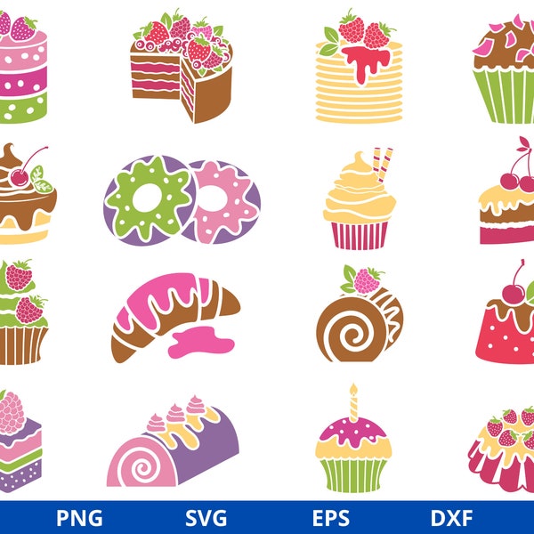 Sweet and Dessert clipart, Sweets clipart, Desserts clipart, Cupcake, Donut, Cream, Bakery, Pastries, Download SVG, PNG, EPS, Dxf Files