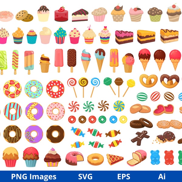 Sweets clipart, Dessert clipart, Sweet and Dessert clipart, Food clipart, Candy clipart, popsicle clipart, Cupcake, Donut, Ice-cream, Muffin