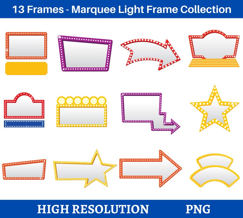 Marquee Lights Frame Clipart, Frame Clipart, Marquee Sign Frame With ...