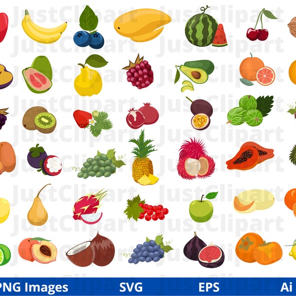 Fruits Clipart, Summer Fruits, Fruit SVG Bundle, Tropical Fruits clipart, Colorful Fruits Clipart, Food Clipart, Download SVG and PNG