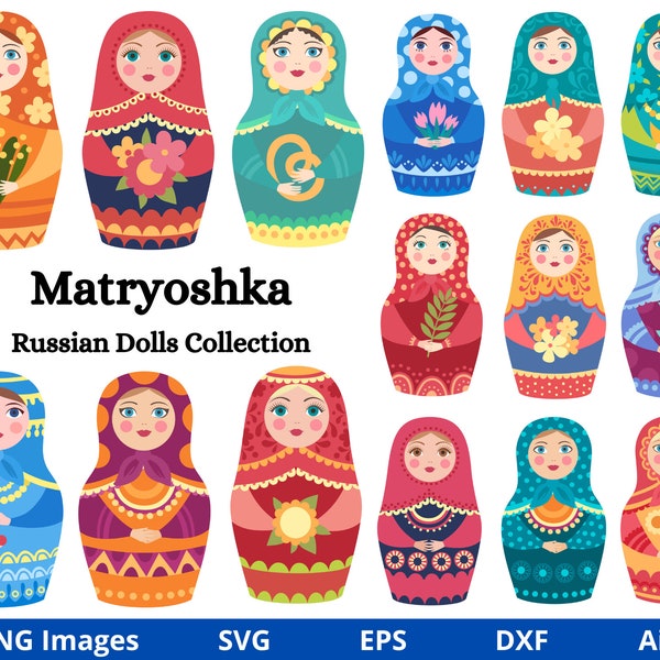 Matryoshka Clipart, Russian Dolls Clipart, Babushka, Dolls, Matryoshka SVG, Nesting Doll, Russian Doll SVG, Digital Download