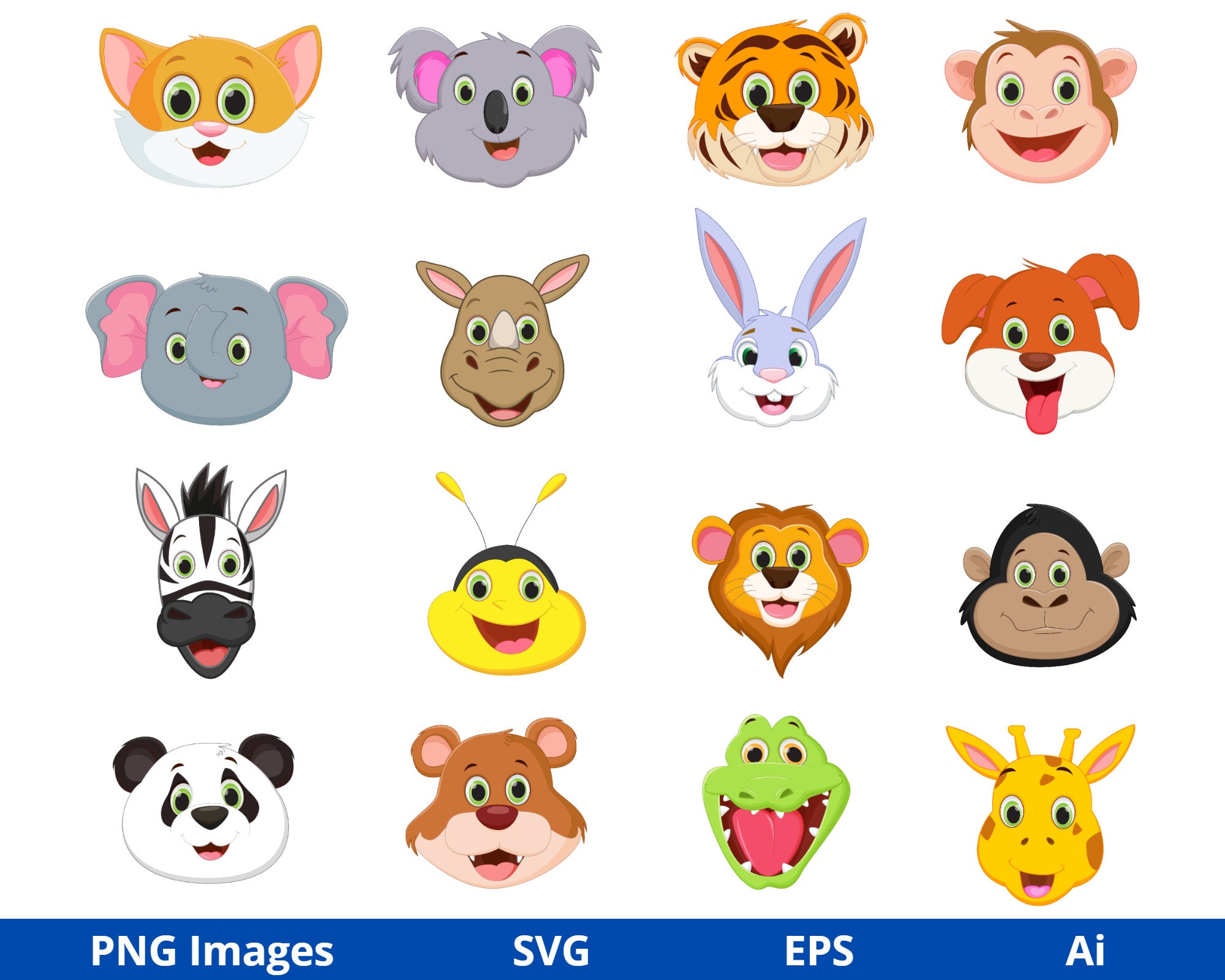 Animal Face Clipart, Animal Face Svg, Animal Clipart, Cute Animal Svg