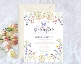 Wildblumen Brautdusche Einladung, bearbeitbares Schmetterling Design (Digitaler Download)