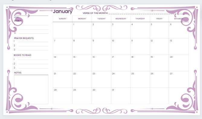 Purple Monthly Calendar - Etsy
