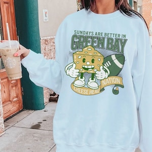 Green Bay Football Game Day Sweatshirt, Green Bay Shirt, Wisconsin Sweatshirt, Cheese Head Vintage Crewneck, Football Cheese Head Sweatshirt