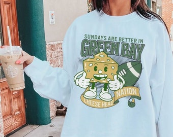 Green Bay Football Game Day Sweatshirt, Green Bay Shirt, Wisconsin Sweatshirt, Cheese Head Vintage Crewneck, Football Cheese Head Sweatshirt